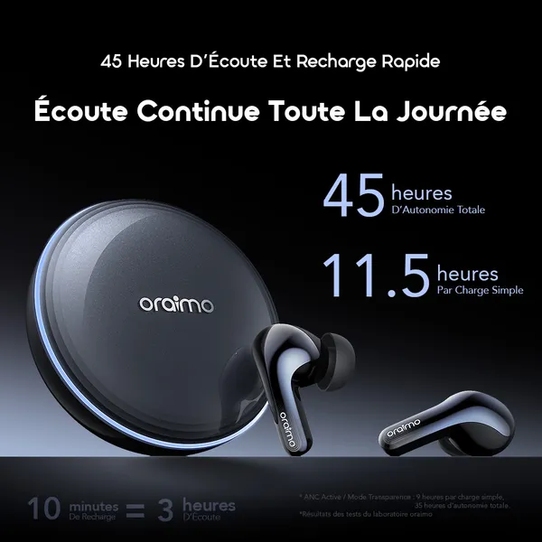 oraimo-True-Wireless-Earbuds-SpaceBuds2-OTW-631-11-Charge-FR oraimo SpaceBuds 2 Écouteurs True Wireless AI Smart – Gris spatial