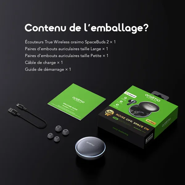 oraimo-True-Wireless-Earbuds-SpaceBuds2-OTW-631-15-Box-FR oraimo SpaceBuds 2 Écouteurs True Wireless AI Smart – Gris spatial