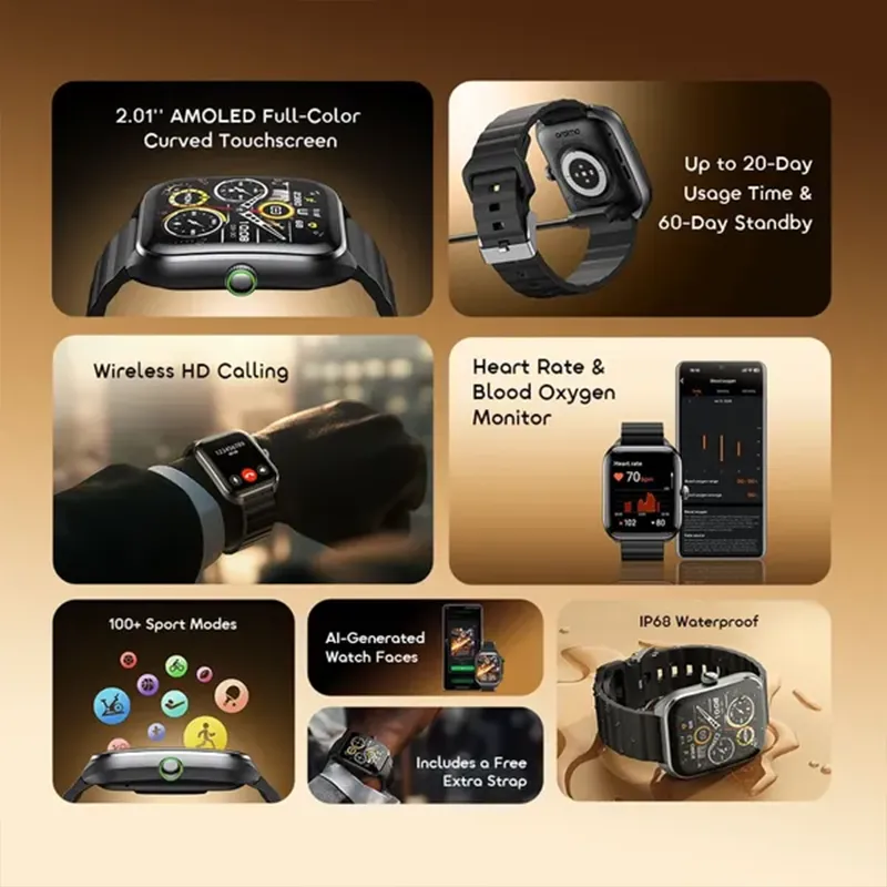 oraimo Watch Nova 2 2.01 AMOLED IP68 Curved gadget morocco
